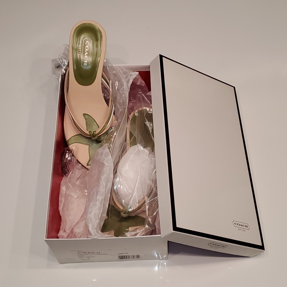 COACH Carleen Calf Leather Kitten Heel Sandals